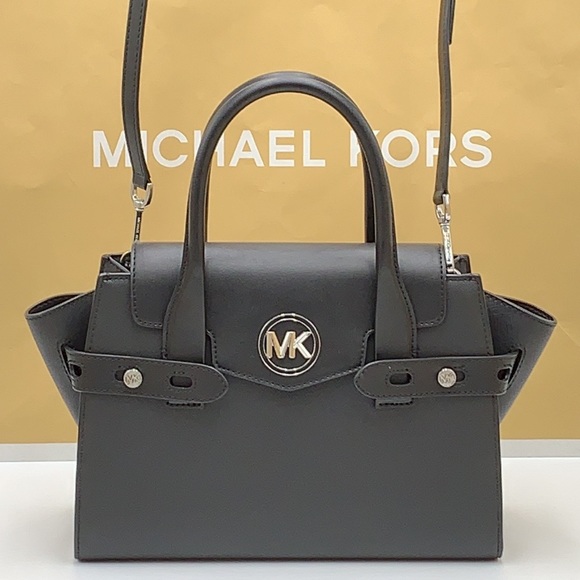MICHAEL KORS Carmen Medium Flap Saffiano Leather Belted Satchel Black color - Picture 10 of 16
